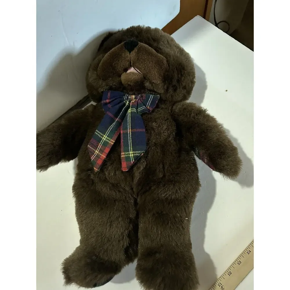 ToyORama vintage teddy bear brown Plush Stuffed Animal checkered bowl & paws 21”